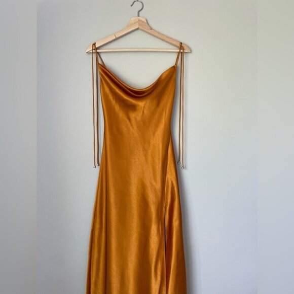 NEW Self-Portrait Burnt Orange Satin Midi Dress Lace | US 0 UK 4 - Picture 8 of 12